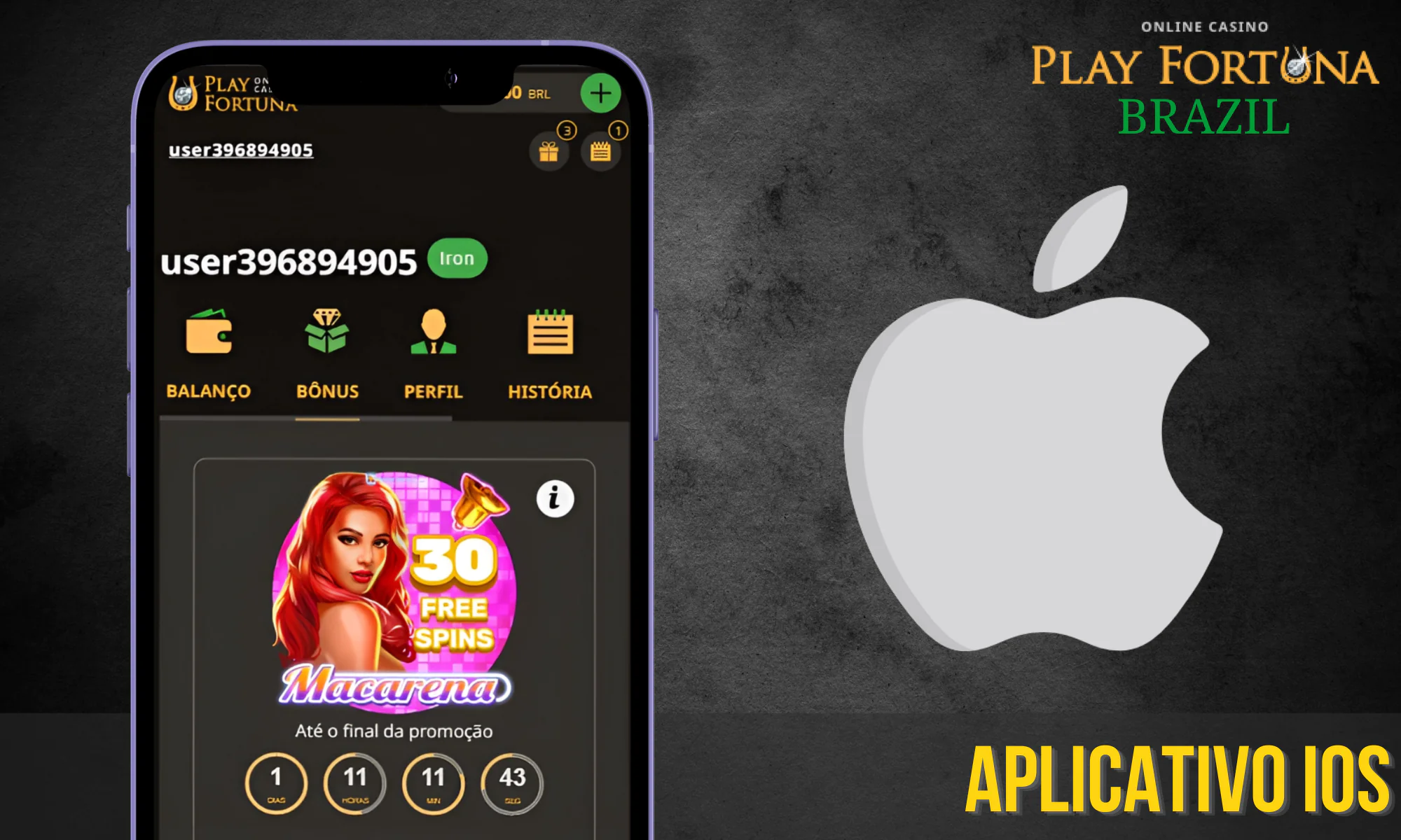 Os usuários de dispositivos móveis no iOS também têm acesso ao aplicativo Play Fortuna