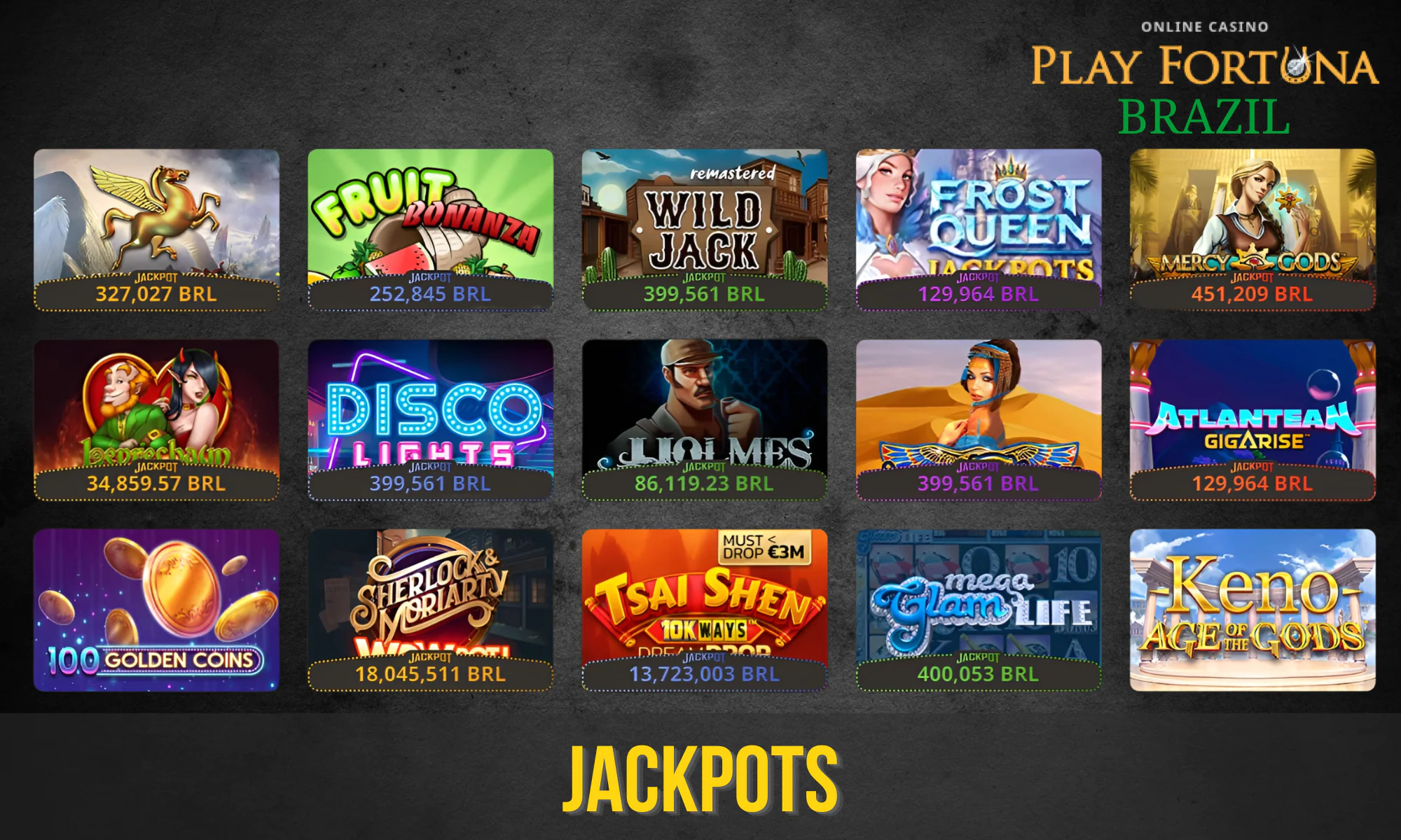 A categoria Jackpots da Playfortuna coloca os jogadores na disputa por um grande prêmio